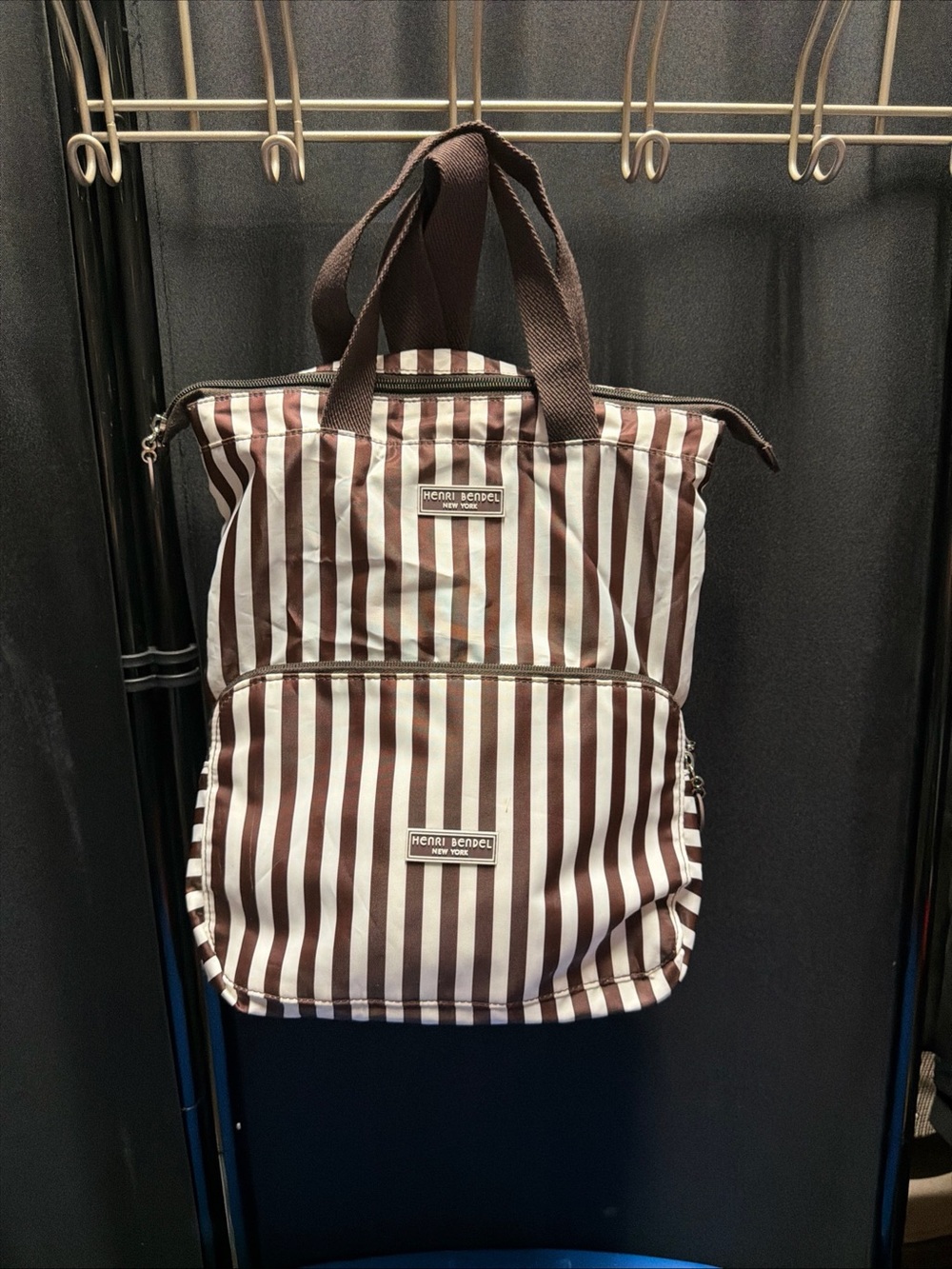 henri bendel Brown and White Vertical Stripe Backpack Tote